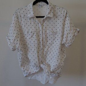 Splendid Linen Cotton Stars Tie Up Cropped Short-sleeved Blouse